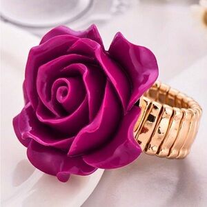 New Statement Acrylic Hot Pink Fuschia Rose Gold Stretchy Adjustable Ring